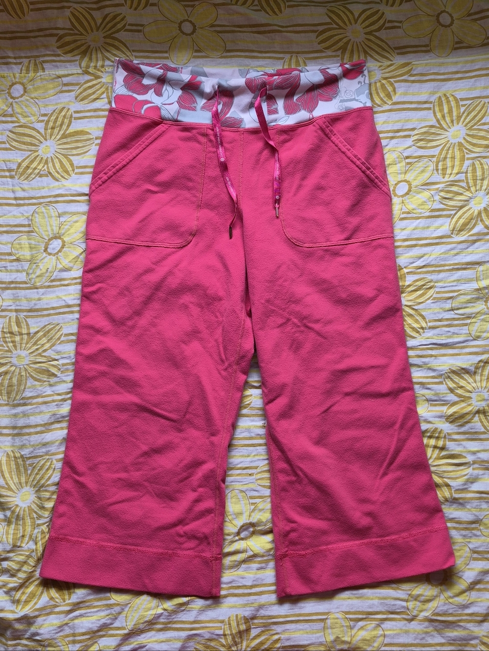 lululemon athletica Bright Pink Wide-Leg Pull-On Pants with Floral Waistband